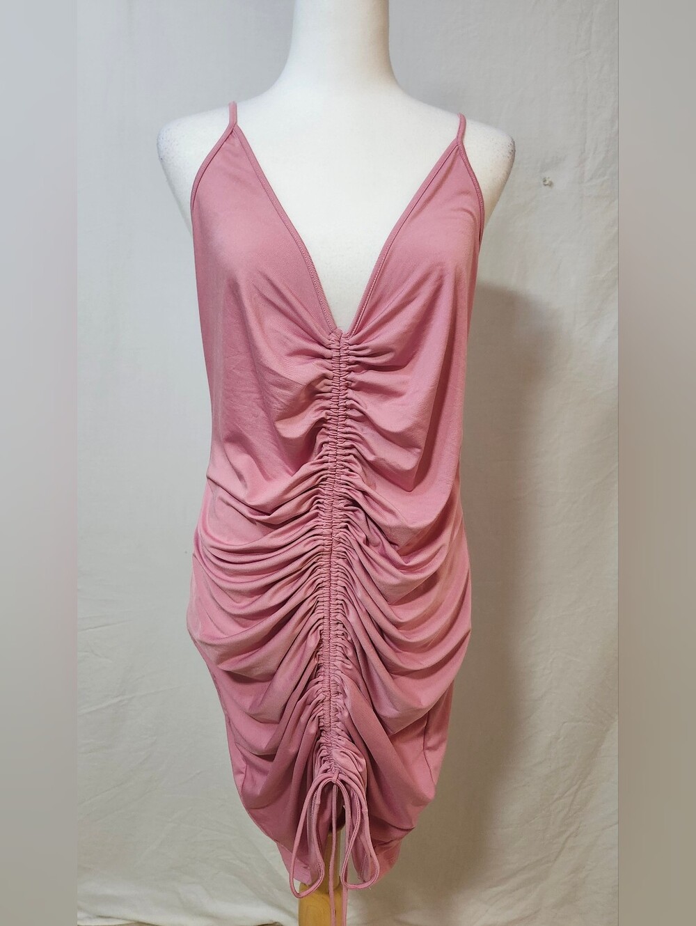 Fashion Nova Ruched Pink Sleeveless V-Neck Dress